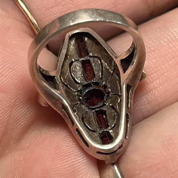Antique sterling ring. 925 marcasite garnet size 6 - Picture 4 of 5